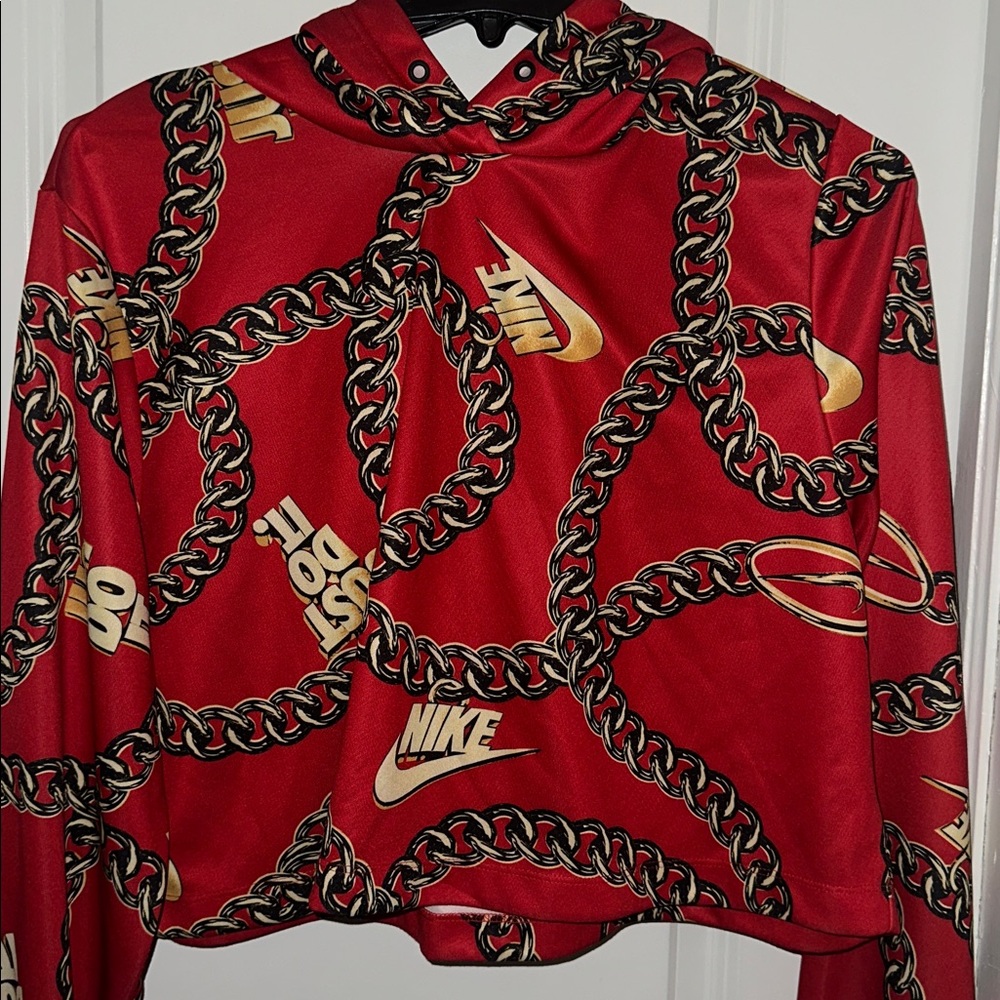 Nike Red & Gold Chain-Print Cropped Hoodie - Picture 2 of 6